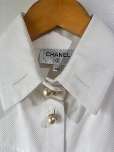 Chanel White Tuxedo Shirt with Pearl Buttons