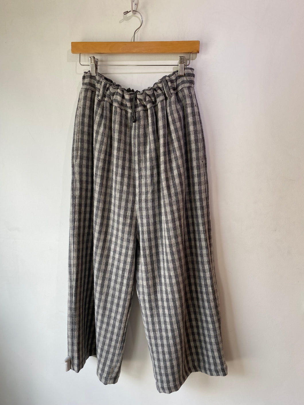 Ichi Antiquities Grey Gingham Wool Pants