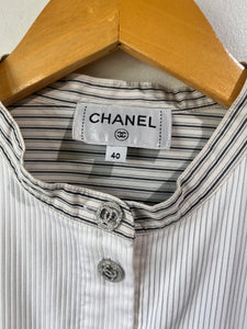 Chanel Black & White Stripe Sleeveless Tuxedo Shirt