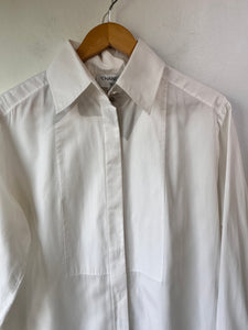 Chanel White Yoked French Cuff Tuxedo Shirt