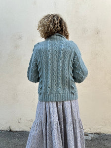 Doen Light Blue Pompom Cable Knit Cardigan