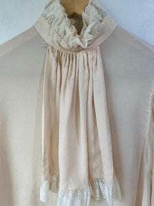 Vintage Cream Silk Blouse with Lace Collar and Bib