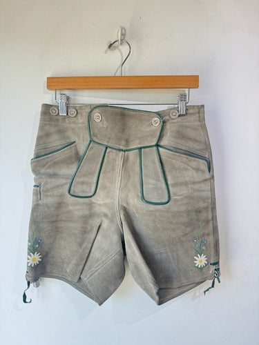 Vintage Lederhosen Suede Shorts Hand Painted Flowers