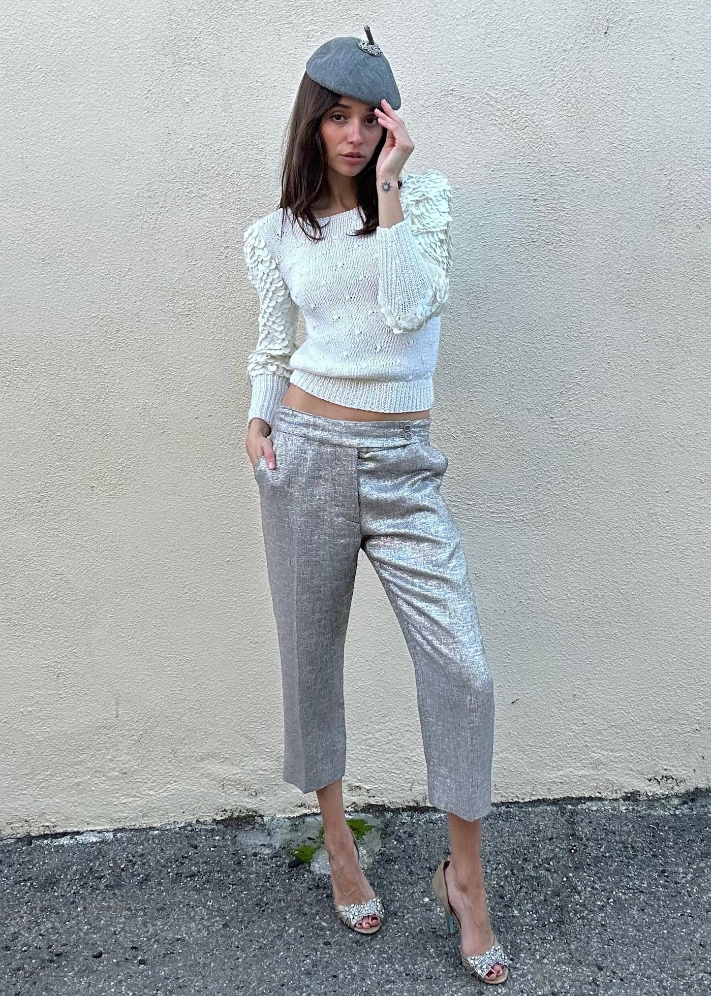 Marni Silver Metallic Cropped Trousers - The Curatorial Dept.