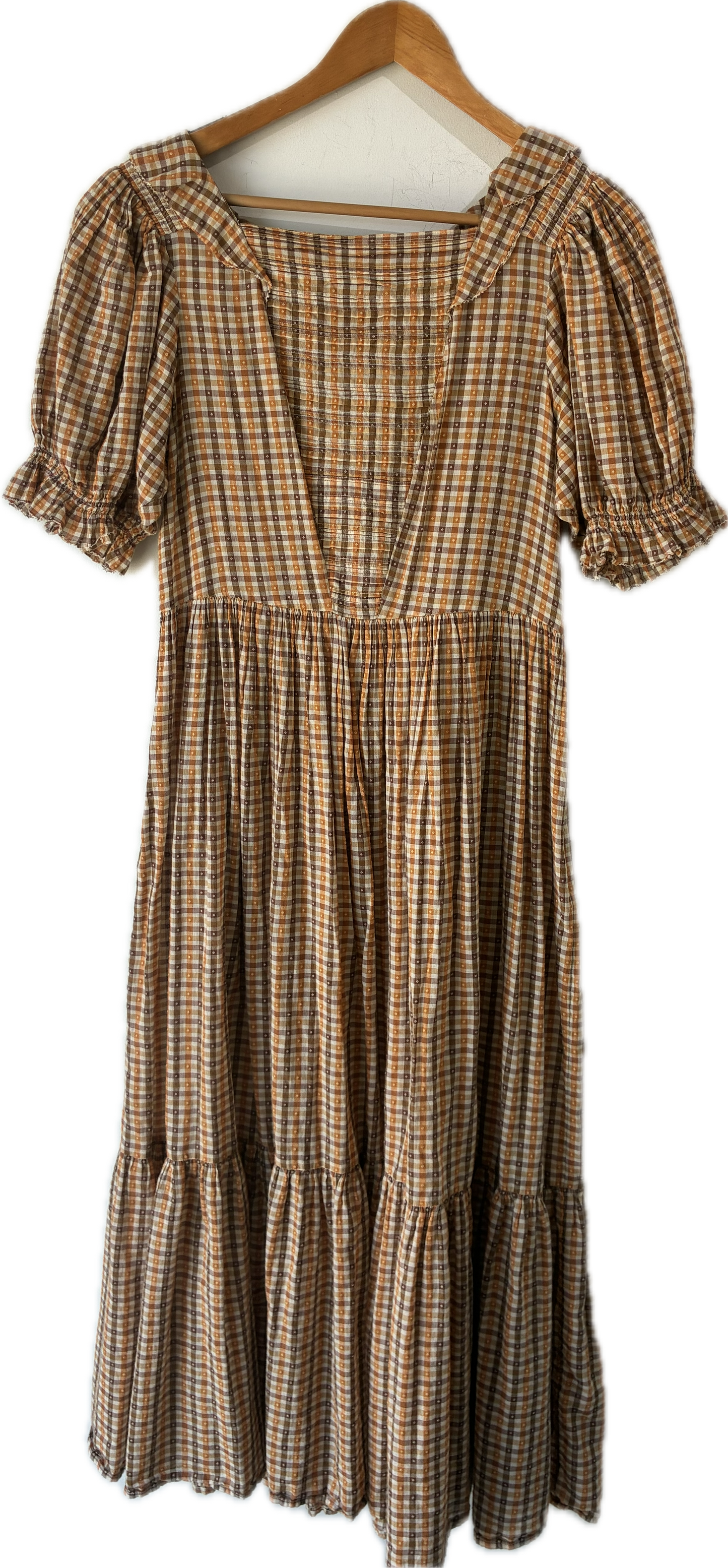doen gingham dress Doen Orange and Brown Gingham Dress