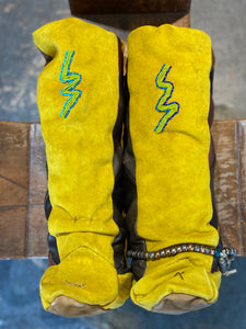 Vintage Yellow Suede Beaded Moccasin Boots