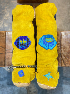 Vintage Yellow Suede Beaded Moccasin Boots