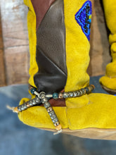 Vintage Yellow Suede Beaded Moccasin Boots