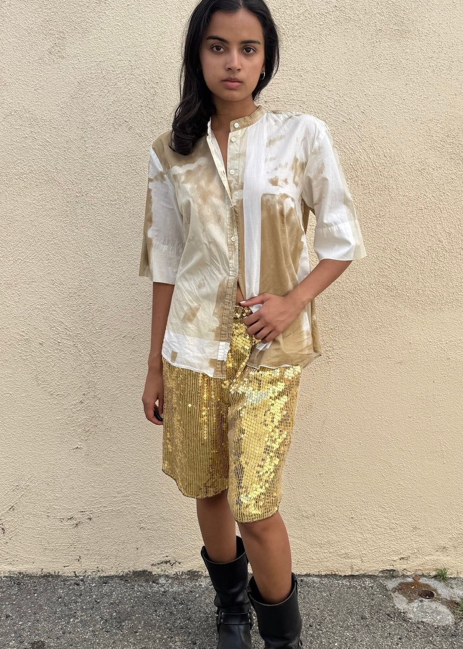 Jil Sander Tan and Cream Tiedye Top - The Curatorial Dept.