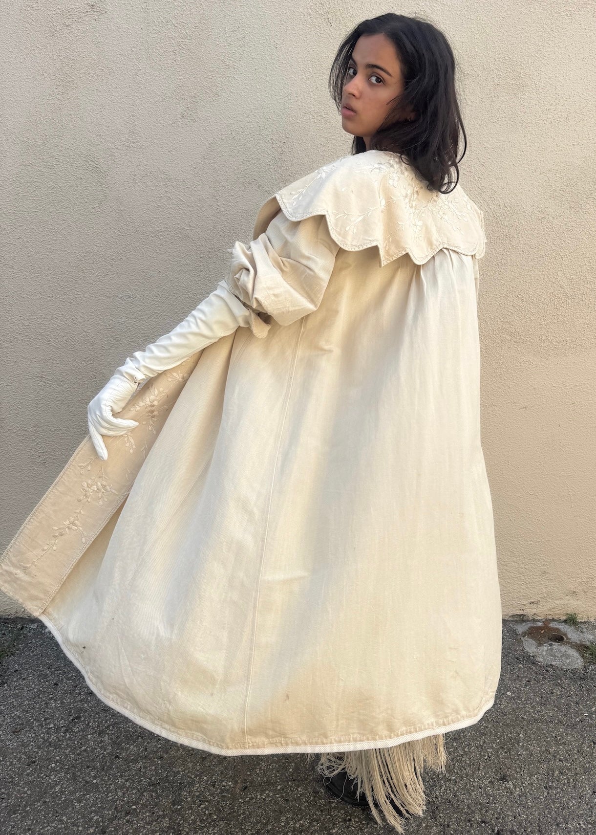 Antique Edwardian Cream Hand Embroidered Opera Coat - The Curatorial Dept.