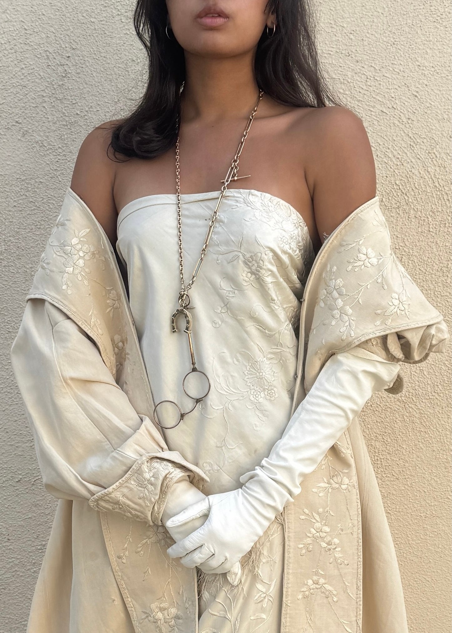 Antique Edwardian Cream Hand Embroidered Opera Coat - The Curatorial Dept.