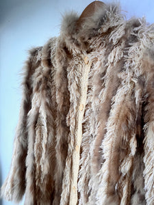 Zaharoff Cream + Tan Fur and Woven Yarn Stripe Coat