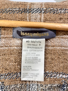 Issey Miyake Brown Plaid Linen Duster Jacket