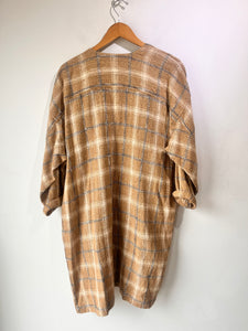 Issey Miyake Brown Plaid Linen Duster Jacket