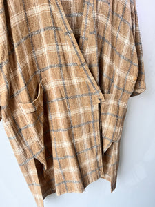 Issey Miyake Brown Plaid Linen Duster Jacket