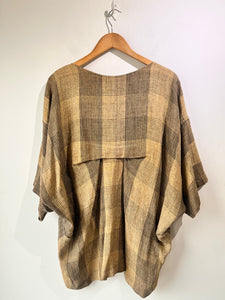 Vintage 1980s Issey Miyake Brown Plaid Linen 2 Piece Set