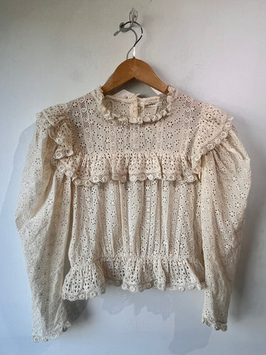 Doen Cream Eyelet Ruffle Top