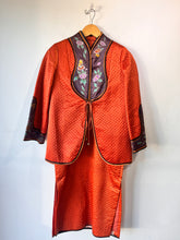 Vintage Hand Painted Rust Quilted Two Piece Jacket and Dress