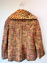 Philosophy Pink and Green Tweed Jacket with Detachable Leopard Collar