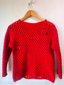 Ricardo Italy Red Granny Square Crochet Pullover Sweater