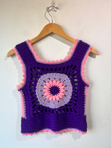 Purple and Pink Hand Crochet Pullover Vest