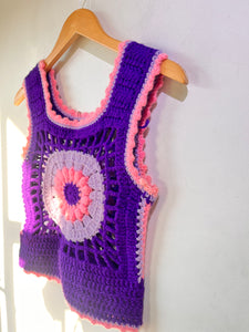 Purple and Pink Hand Crochet Pullover Vest