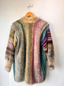 Nancy Paap Colorful Long Fiber Arts Sweater with Turquoise Lining