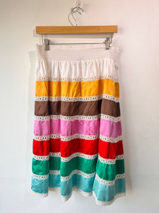 Prada Rainbow Tiered Silk Midi Length Skirt