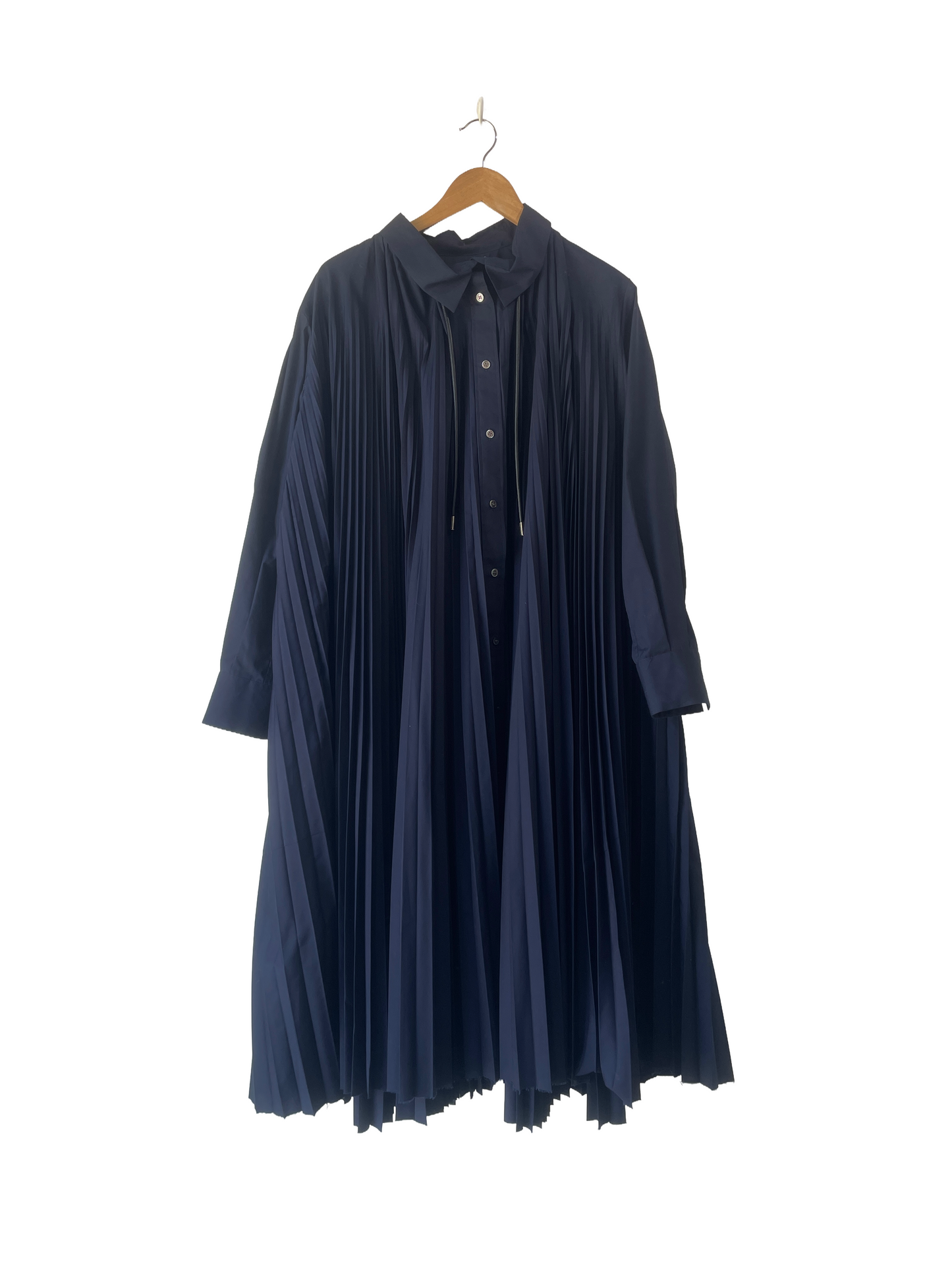 sacai pleated dress SACAI Pleated wool-trimmed pliss-chiffon midi dress