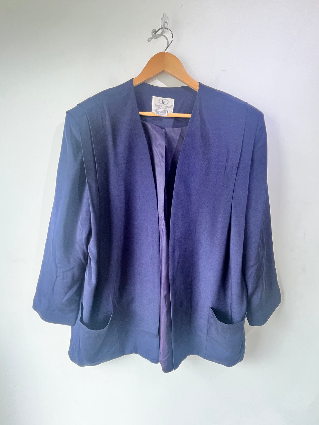 Flora Kung Navy Silk Blazer