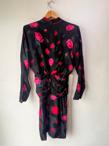 Nina Ricci Boutique Black Silk Dress with Rose Print