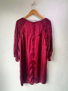 Prada Garnet Red Silk Gathered Sleeve Dress