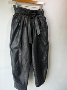 Vintage 1980s Black Pleated Leather Pants