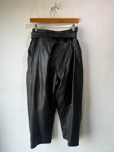 Vintage 1980s Black Pleated Leather Pants