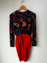 Escada Black and Red Abstract Floral Dress with Bow