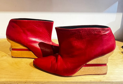 Michelle Mason Red Pointy Toe Booties