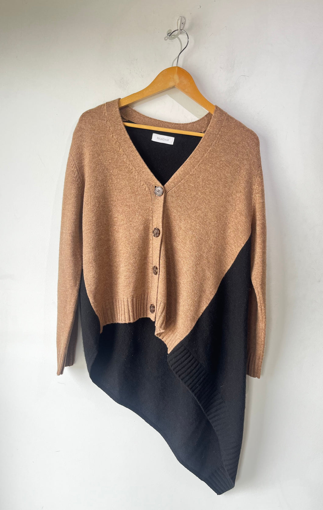 Naadam Brown and Black Color Block Cashmere Blend Cardigan