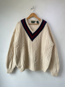 Robinson Private Stock Cable-knit Wool V-Neck Sweater