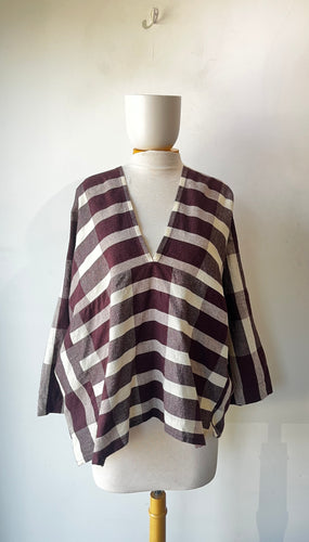 Humanoid Eggplant and White Mixed Gingham Top