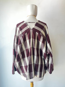 Humanoid Eggplant and White Mixed Gingham Top