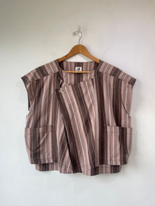 Issey Miyake Hai Brown Stripe Cotton Top