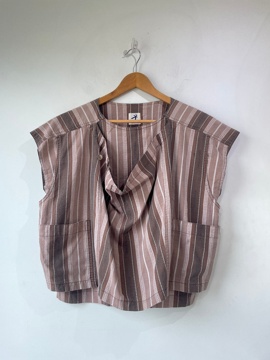 Issey Miyake Hai Brown Stripe Cotton Top