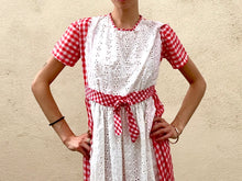 Vintage Gingham Dress with Patchwork Eyelet Apron Detail