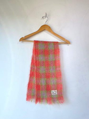 Vintage Hand Acraft Orange Green Check Mohair Scarf