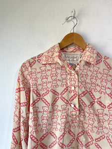 Vintage Zandra Rhodes and Sylvia Ayton Silk Teddy Bear Blouse