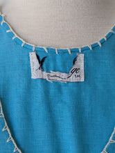Vintage Aqua Mexican Embroidered Maxi Dress