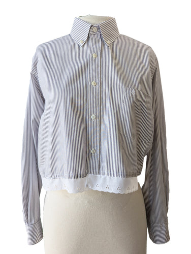 Etienne Aigner Grey & White Striped Shirt with Lace Detail