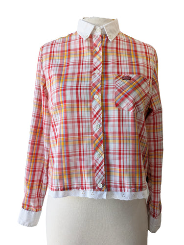 Sasson Red Plaid Shirt with Lace Detail