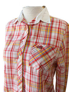 Sasson Red Plaid Shirt with Lace Detail