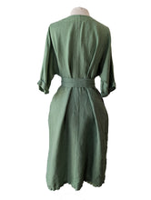 Green Linen V-Neck Dress with Sash